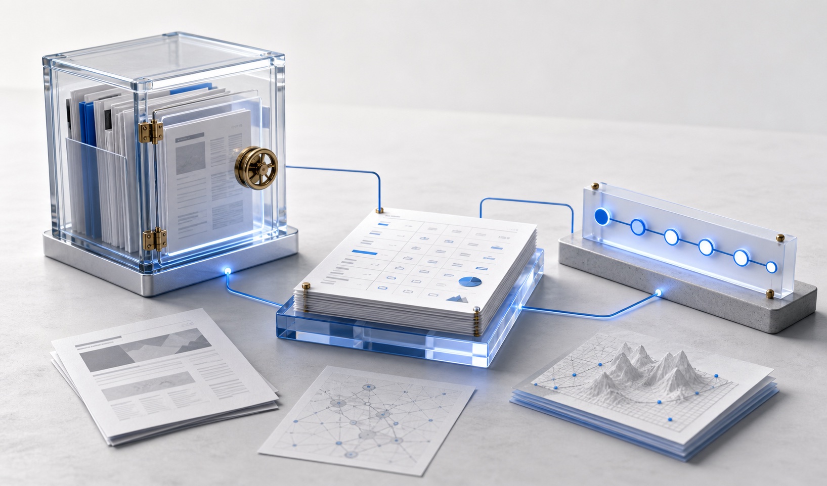 Structured results, source files, and a delivery timeline connected in one data workflow